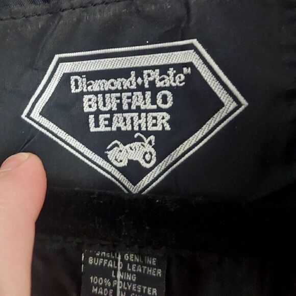 BUFFALO PLATE Leather Moto Motorcycle Biker Jacket Patches Full Zip - Picture 4 of 10